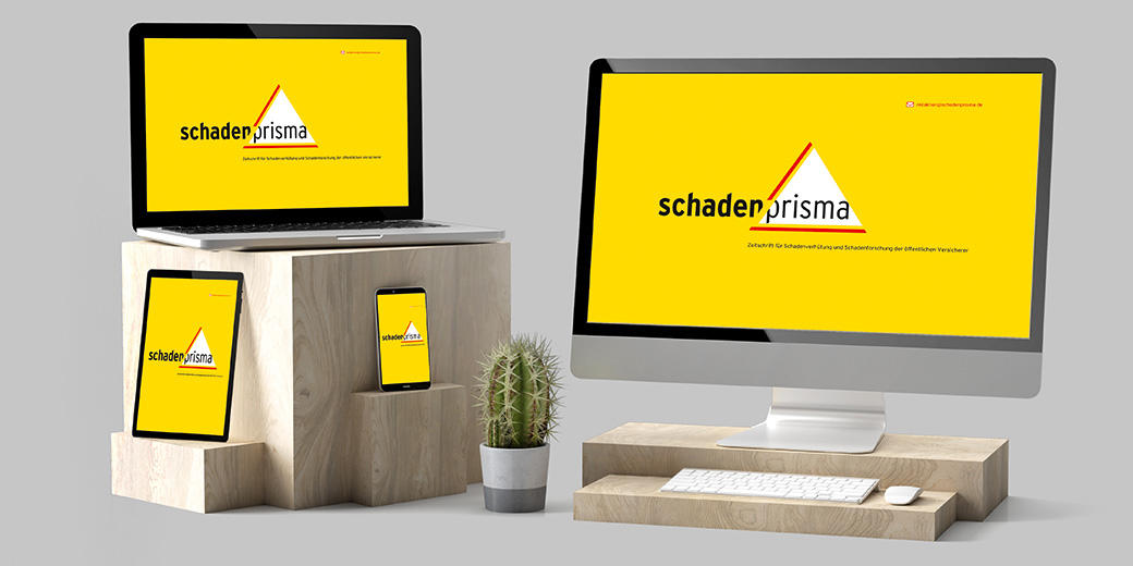 Bildschirme gelb mit Zeitschrift Schadenprisma
